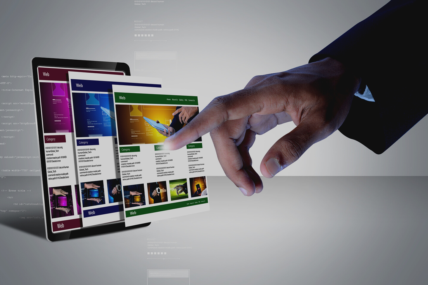 business man showing web page